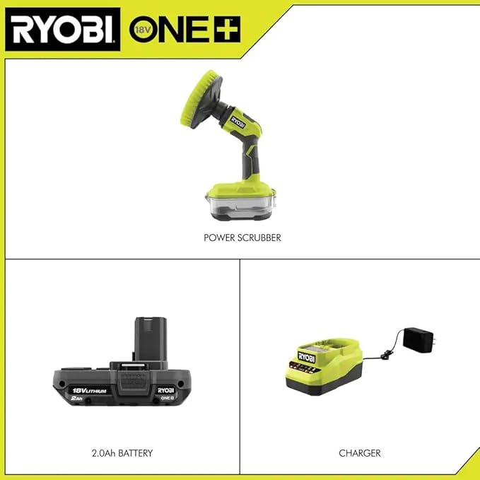 ONE+ 18V Cordless Compact Power Scrubber Kit with 2.0 Ah Battery and Charger