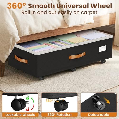 80L 2 Pack Adjustable Under Bed Storage with Wheels