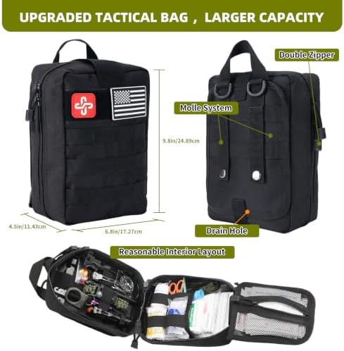 260Pcs Emergency Survival Kit, Full First Aid Supplies with Thermal Emergency Tent, Waterproof MOLLE Backpack, Emergency Gear for Car Earthquake Hiking Camping, Ideal Gift for Men, Dad