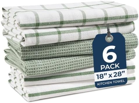 100% Cotton Kitchen Towels, Absorbent Dish Towels 6 Pack - Olive