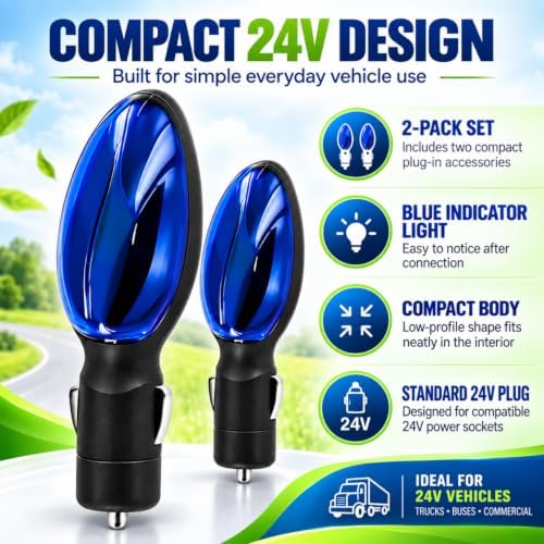 Fuel Sync Car Accessory 2 Pack, 24V Plug-In Fuel Sync Device with Blue Indicator, Compact Vehicle Power Socket Accessory for Compatible Trucks, SUVs, Vans and Cars