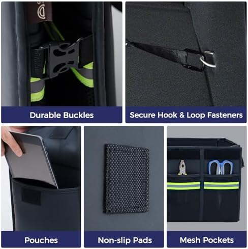 Car Trunk Organizer - 70L Nappa Leather Trunk Organizer for SUV with Lid, Multi Collapsible Car Storage Organizer Foldable, Multi Compartments with 2 Straps for SUV/Truck
