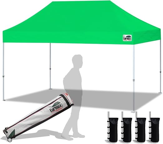 Eurmax USA 10x15ft Pop Up Canopy, Commercial Instant Tent for Outdoor Events, Patented No-Tip Rolling Storage Bag with 4