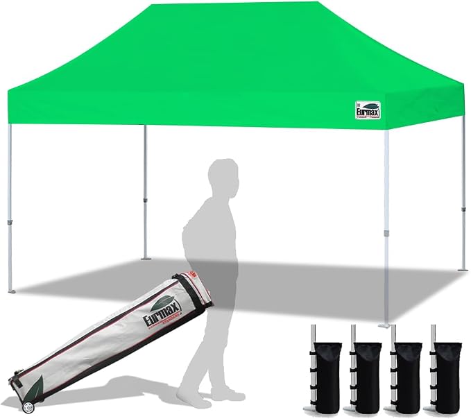 Eurmax USA 10x15ft Pop Up Canopy, Commercial Instant Tent for Outdoor Events, Patented No-Tip Rolling Storage Bag with 4
