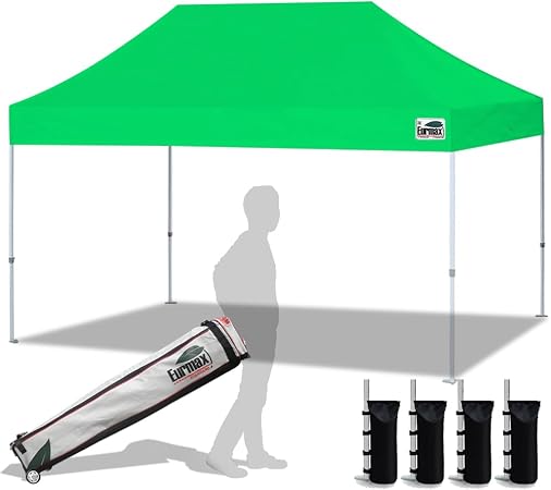 Eurmax USA 10x15ft Pop Up Canopy, Commercial Instant Tent for Outdoor Events, Patented No-Tip Rolling Storage Bag with 4