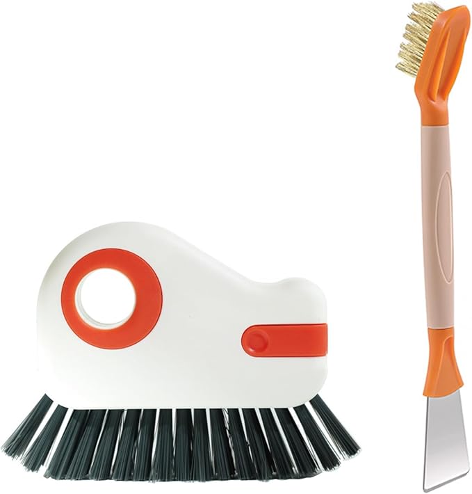 Groove Cleaning Brushes 2 in 1 Window Track Cleaner Cleaning Tools, Multifunction Hard Bristle Grout Crevice Cleaning Brush with Scraper for Kitchen Stove Sink, Sliding Door Track, Window Sill, 2PCS