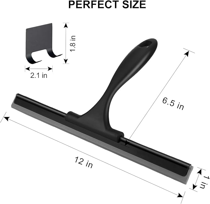 SetSail Squeegee for Shower Glass Door All-Purpose Shower Squeegee for Glass Doors Black Window Squeegee with Hook for Car Window Cleaning 12 Inch