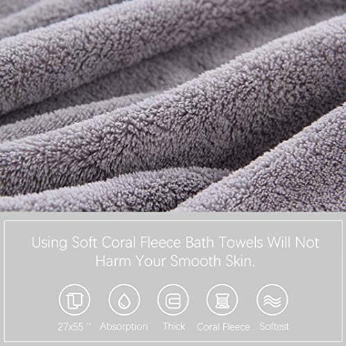Ultra Soft Towel Set - Quick Drying - 2 Bath Towels 2 Hand Towels 2 Washcloths - Microfiber Coral Velvet Highly Absorbent Towel for Fitness, Bathroom, Sports, Yoga, Travel-Grey 6 Pcs