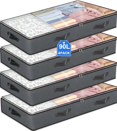 4 Pack Under Bed Storage, 95L Foldable Closet Containers Organizers