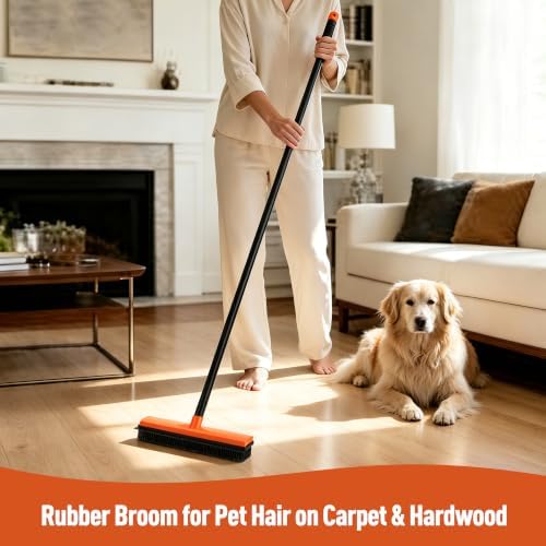 Rubber Broom for Pet Hair on Carpet & Hardwood