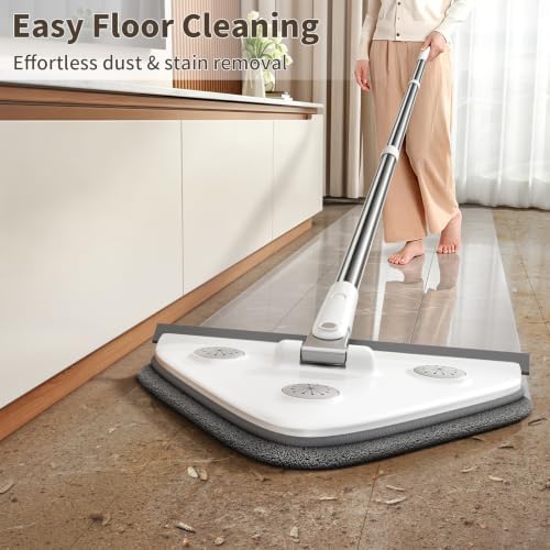 Wall Cleaner Mop with Long Handle, Baseboard Cleaner Tool with Extension Pole & Squeegee, 3-in-1 Ceiling Cleaning Tool Duster with 3 Microfiber and 3 Chenille Pads for Washing Window, Floor, Cabinet