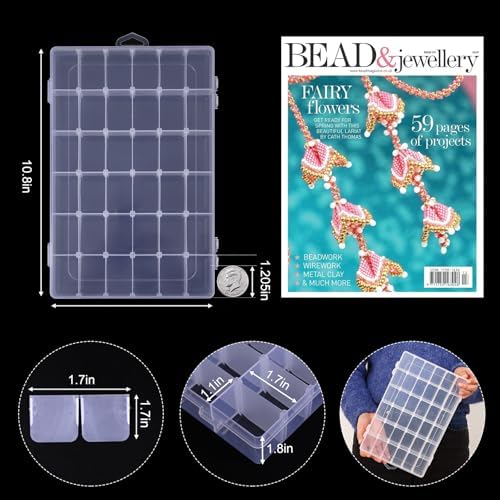 Bead Organizer Storage 4 Pack 36 Grid Jewelry Tackle Craft Box Adjustable