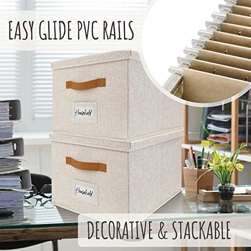 Decorative File Organizer Box Set of 2 - Collapsible Linen Filing Cabinets