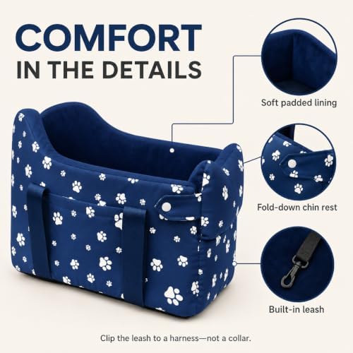 Dog Car Seat for Small Dogs 5-15 lbs, Navy Blue