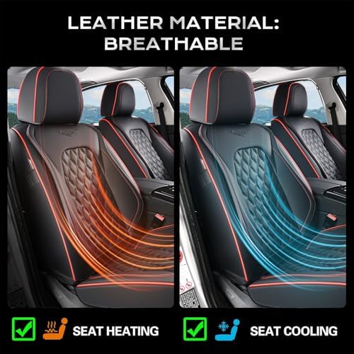 Full Set Car Seat Covers, Luxury Faux Leather Waterproof Seat Covers, 5-Seat Universal Fit, Front & Back Car Seat Protectors,Leather Seat Covers for Most Cars-Black & Red Line