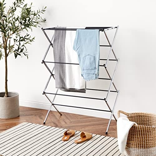 Foldable Portable Metal Clothes Drying Rack for Indoor Air Drying, Energy Saving, 14.5 x 29.5 x 41.8 inches, Chrome Silver