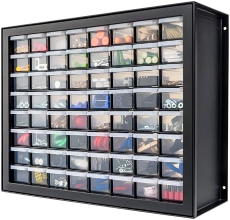 64-Drawer Screw Organizer, Hardware Storage, Made in USA, Black