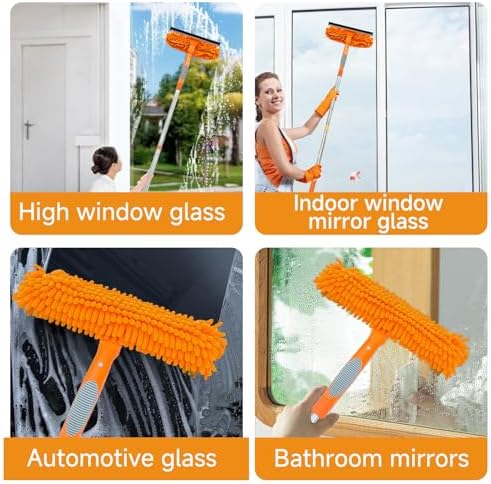 2 in 1 Window Squeegee Cleaner Kit Extension Pole, 67 in, Orange