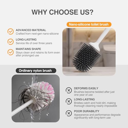 Silicone Toilet Brush and Holder Set - Bathroom Brush