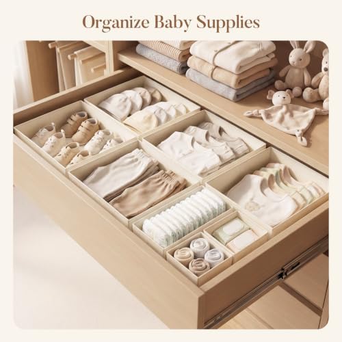 Drawer Organizer Storage for Clothes, Socks, 10 Pack, Beige