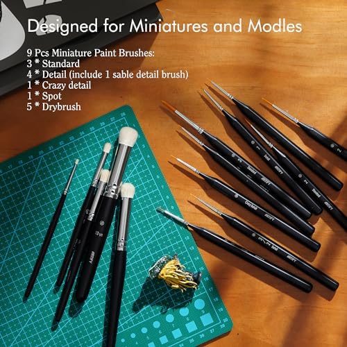 ARTIFY Miniature Drybrush Paint Brush Set: 14-Piece Round Small Detail Model Paintbrushes, Thin Mini Tiny Micro Paint Brushes for Miniature Painting