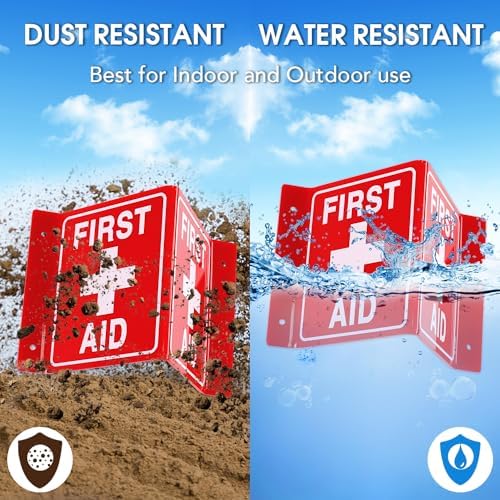 First Aid Sign, First Aid with Cross Symbol - 4 Pack - 8 x 6 Inches Acrylic, 4 pre-drilled holes, Includes Matching Screws, Use for Office/Business