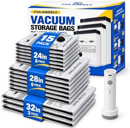 Vacuum Storage Bags, 15 Pack with Pump for Clothing and Travel