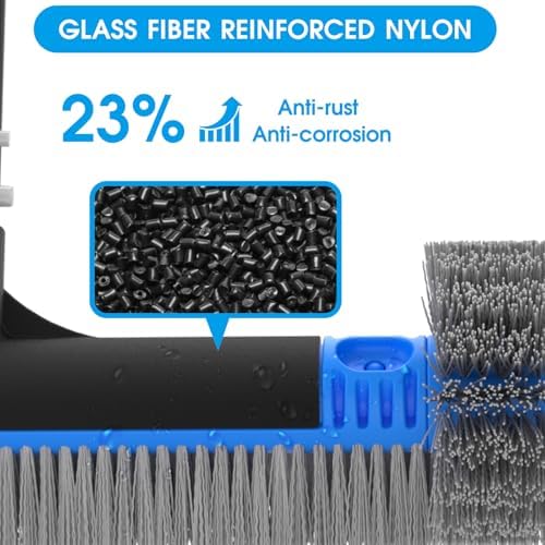 20" 2 in 1 Pool Brush Head for Cleaning Walls, Steps & Corners, Wavy Bristles Pool Scrub Brush with Round Ends, Fits 1-1/4" Standard Pole, for Inground & Above Ground Pools, No Pole