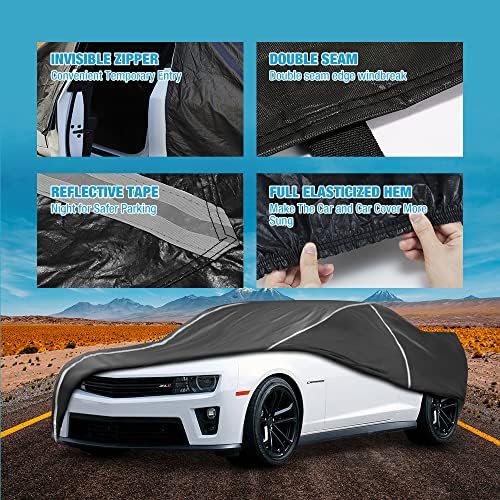 Waterproof Car Cover Compatible for Chevy Camaro 2010-2024 All Weather 6 Layers Full Car Cover with Storage Bag