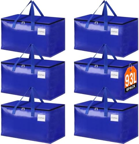 Moving Bags, Moving Boxes, 93L 6-Pack Sotrage Bags Totes, Blue