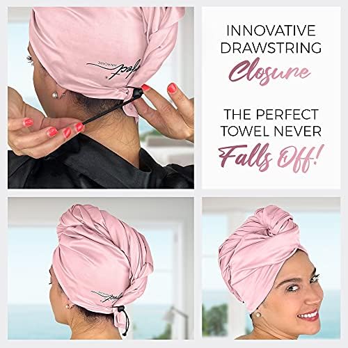 Microfiber Hair Towel Wrap for Women – Large Fast Drying Hair Towel with Patented Clip – Anti-Frizz, Super Absorbent, Silky Smooth Microfiber – Plopping Hair Wrap for Curly, Wavy & Straight Hair