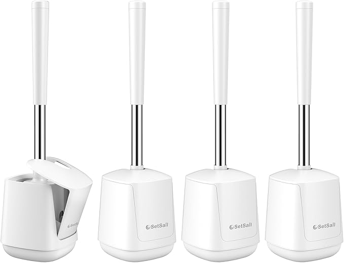 SetSail Toilet Brush 4 Pack Toilet Bowl Brush and Holder Toilet Cleaner Brush with Nylon Bristles Ventilated Toilet Brushes for Bathroom with Holder for Toilet Scrubber Cleaning, Pure White