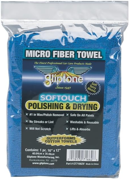 Gliptone Softouch Microfiber Polishing & Drying Towel – 16" x 12" – Safe on All Paints – Ultra-Soft, Lint-Free, Streak-F