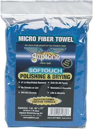 Gliptone Softouch Microfiber Polishing & Drying Towel – 16" x 12" – Safe on All Paints – Ultra-Soft, Lint-Free, Streak-F