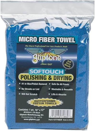 Gliptone Softouch Microfiber Polishing & Drying Towel – 16" x 12" – Safe on All Paints – Ultra-Soft, Lint-Free, Streak-F