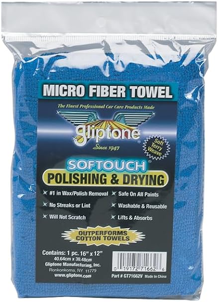 Gliptone Softouch Microfiber Polishing & Drying Towel – 16" x 12" – Safe on All Paints – Ultra-Soft, Lint-Free, Streak-F
