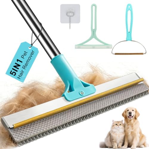 Carpet Rake Pet Hair Remover Set, 56" Handle + 2 Handheld Tools