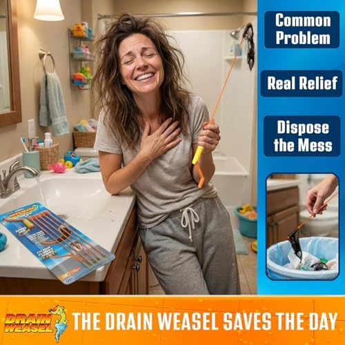 Drain Weasel Sink Snake Hair Clog Remover Tool Kit, 5 Wands