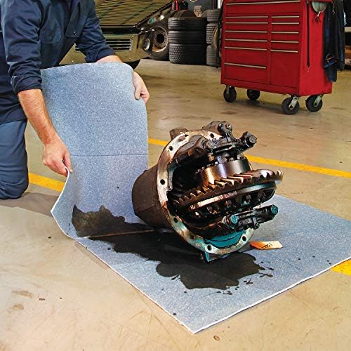 Super Absorbent Mat Pads in Dispenser Box | 50 Oil Spill Mats | 15" x 19" Perforated Pads | Each Pad Absorbs 43 oz | Total Absorbency is 17 Gallons | Heavyweight | PMB30127