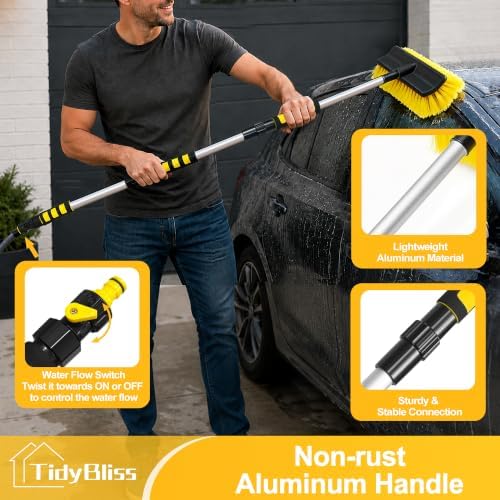Car Wash Brush with Hose Attachment, 51" Aluminum Long Handle