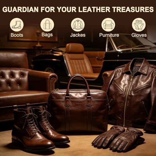 Leather Care Kit – Includes 3.52oz Saddle Soap, 3.52oz Leather Oil, 2 Horsehair Brushes, Cloth & Sponge – Complete Leather Cleaning, Polishing & Conditioning Set – Perfect Gift for Men & Women