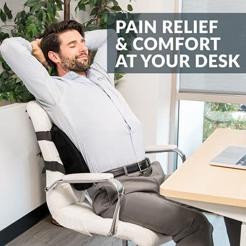 Lumbar Support Back Pillow Office Chair and Car Seat Cushion - Memory Foam with Adjustable Strap and Breathable 3D Mesh (Black)