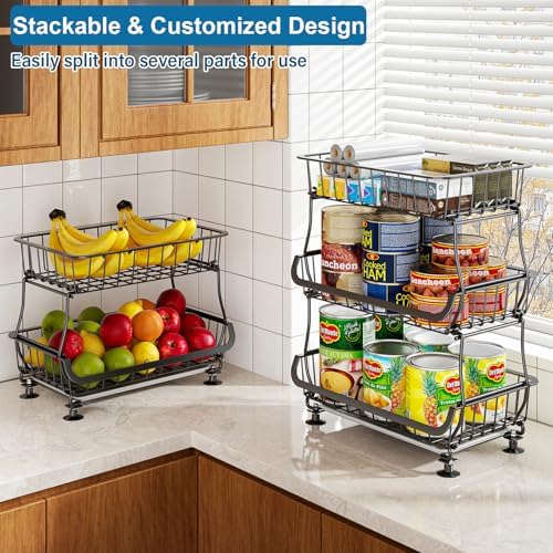 3-Tier Rolling Pantry Floor Organizers and Storage Cart with Wheels