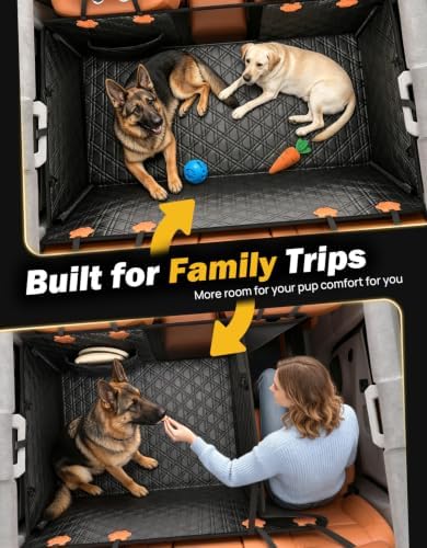 Back Seat Extender for Dogs, PU Leather Dog Car Seat Cover for Back Seat with Hard Bottom, Dog Hammock with Mesh Window, Dog Car Seat Cover for Sedans SUVs Small Trucks, Holds 440 lbs