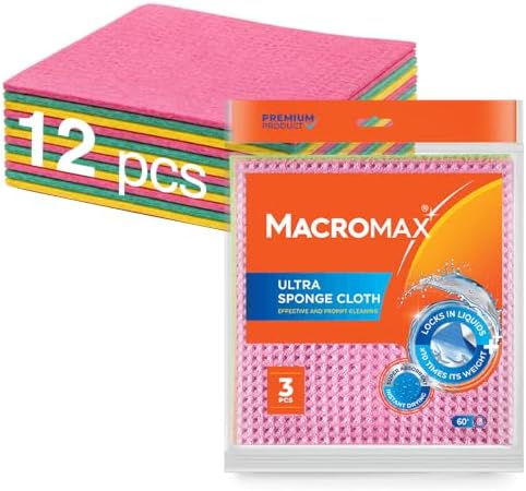 Macromax 7"x7.9" Sponge Cloths 12 Pack, Absorbent Kitchen