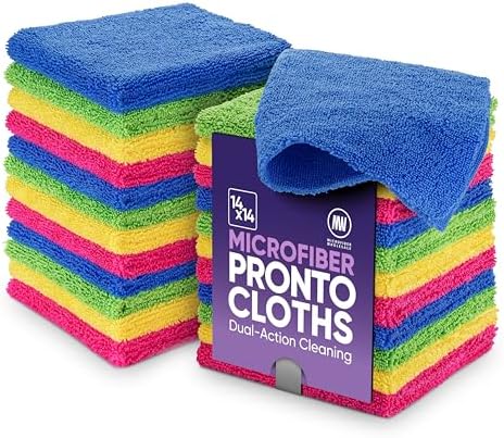 Pronto Cloths, Dual-Sided Microfiber Cleaning Towels, Soft Plush & Scrub Cloths for Dusting, Scrubbing, Kitchen, Windows & Car Detailing, Absorbent Bulk 25-Pack Multicolor