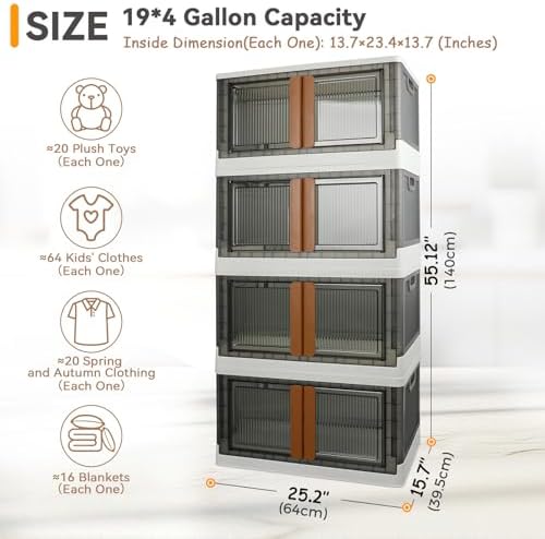 Storage Boxes, Extra Large Cabinet with Lids, Foldable, 4 Packs