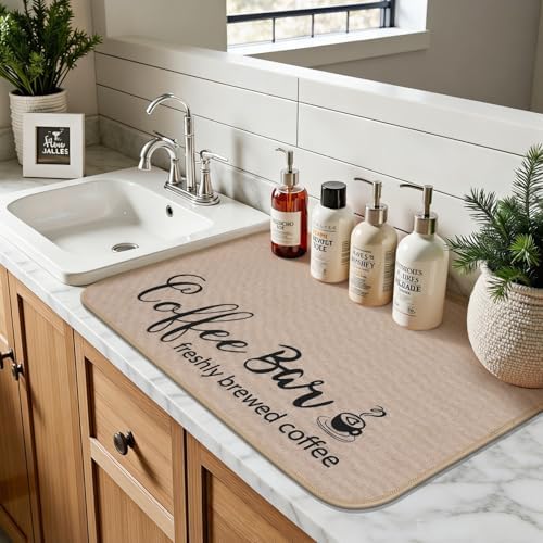 Dish Drying Mat, 17"x 32" Super Absorbent & Hide Stain Coffee Mat, Cuttable Drying Mat for Kitchen Counter, Coffee Bar Accessories, Under Dish Rack, Coffee Maker, Espresso Machine, Linen