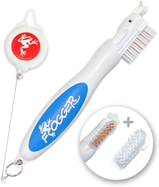 Frogger BrushPro Golf Club Cleaner with Ergonomic Grip and 2.5 ft. Retractable Cord - Sturdy Golf Club Brush and Groove Cleaner for Golfers