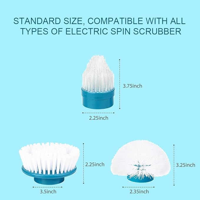 Replacement Brush Heads for Hurricane Spin Scrubber with Multi-Function Set of 3（Flat,Dome,Corner） and Adapter for Bathroom, Floor, Wall and Kitchen